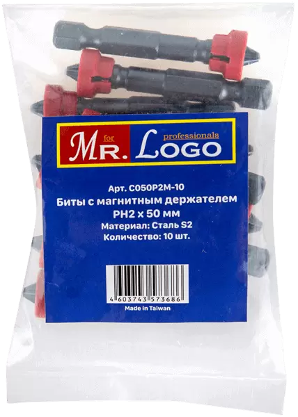 Бита с магнитным держателем PH2*50мм Сталь S2 (10шт.) PE Bag Mr. Log C050P2M-10 - интернет-магазин «Стронг Инструмент» город Волгоград