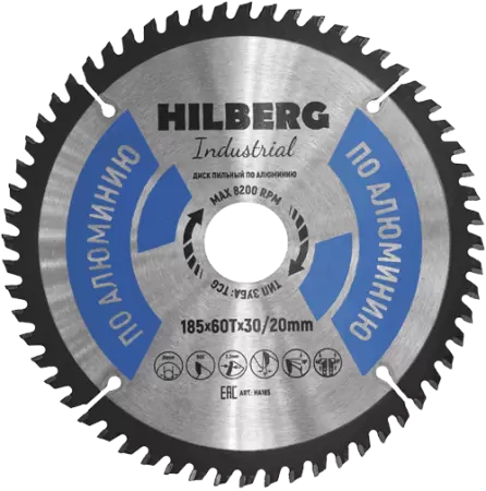 Пильный диск по алюминию 185*30/20*Т60 Industrial Hilberg HA185 - интернет-магазин «Стронг Инструмент» город Волгоград